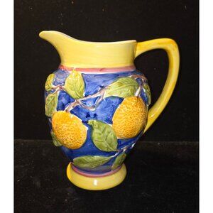 Handmade Portugal Lemon Pitcher 8" Bloomingdales Exclusive Yellow & Blue Ceramic